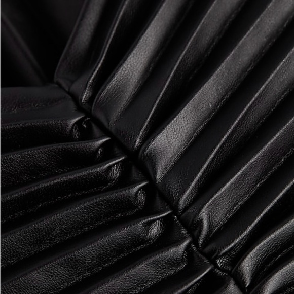 Faux Leather V-Neck Pleated Fit And Flare Mini Dress - Picture 7 of 7